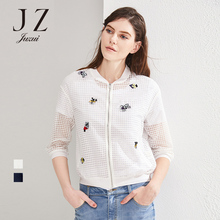 JUZUI/玖姿网格纱休闲中袖立领防晒服外套女装2018夏装新款图片