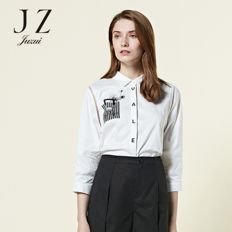 JUZUI/玖姿奥莱店2018春装新款正品上衣长袖棉质透气衬衫女商品大图