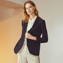 JUZUI玖姿奥莱2018秋装新款时尚长袖竖条纹西服西装外套女图片