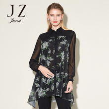 JUZUI/玖姿奥莱女装休闲修身衬衣2018秋季新款雪纺印花衬衫女图片