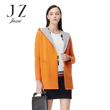 JUZUI/玖姿奥莱店2018秋冬新款连帽长袖开衫毛衫外套女毛衣外搭图片