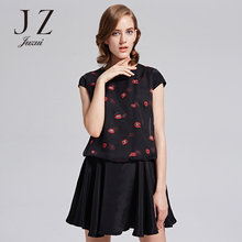 JUZUI/玖姿2017奥莱店女夏装新款修身微透印花圆领短袖连衣裙图片