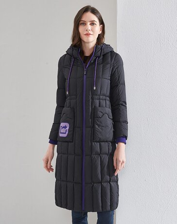 清仓特卖玖姿奥莱店2017冬季新款连帽中长款白鸭绒羽绒服女商品大图