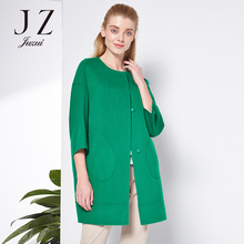 JUZUI/玖姿奥莱2018新款女装七分袖茧型双面呢圆领羊毛大衣图片