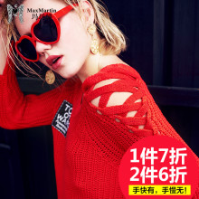 玛玛绨2018春装新款欧美时尚V领露肩针织衫韩版套头开叉毛衣潮女图片