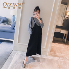 QIXINNI孕妇装 2018春秋新款 百搭背带长裤 YL1022 纯色阔腿宽松时尚