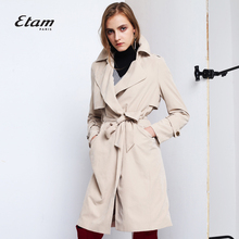 艾格Etam春秋时尚纯色修身长袖翻领风衣外套女8A013406670图片