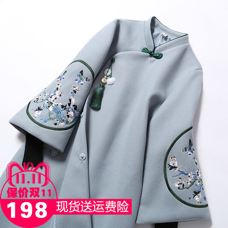 中国风改良唐装旗袍毛呢外套2018新款民国风大衣初秋冬季汉服中式商品大图