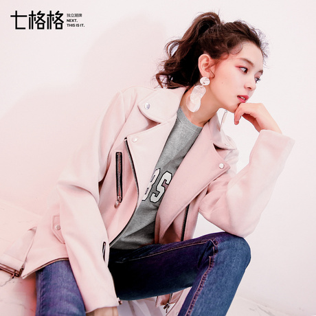 短款粉色仿麂皮女装2018新款春装bf韩版夹克百搭机车宽松显瘦外套商品大图