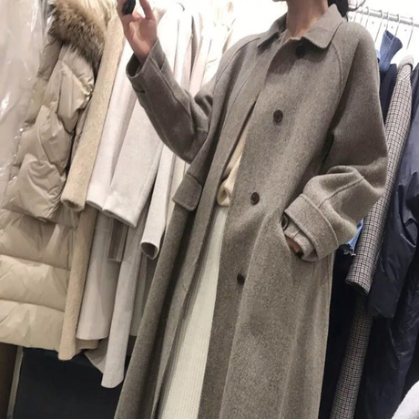 呢子外套秋冬韩版宽松毛呢中长款过膝大衣女冬天加厚流行妮子女装商品大图