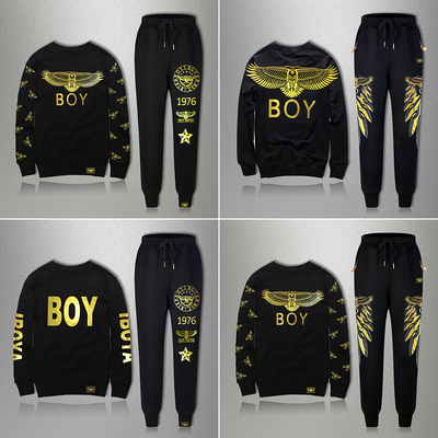 秋季2018新款BOY IBOYA潮牌套头圆领情侣款卫衣青年套装男女裤子