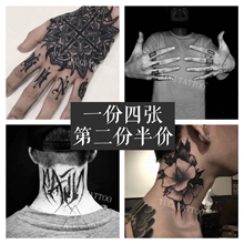 黑色风格 手背脖子手指英文花体字玫瑰网红个性 男女防水持久纹身贴