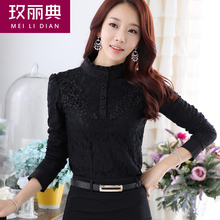 玫丽典秋冬装新款韩版大码女装上衣加绒蕾丝打底衫厚长袖蕾丝图片