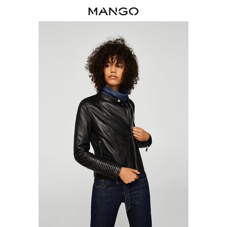 MANGO女装2018春季新款立领拉链皮夹克 短款外套23010612商品大图