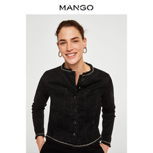 MANGO女装2018春夏石洗皱边装饰贴袋牛仔夹克 圆领外套23067008图片