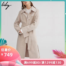Lily冬新款女装收腰全羊毛中长款大衣毛呢外套118410F1104