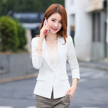短小外套西服女装2018春秋新款韩版修身百搭OL职业一粒扣上衣纯色图片