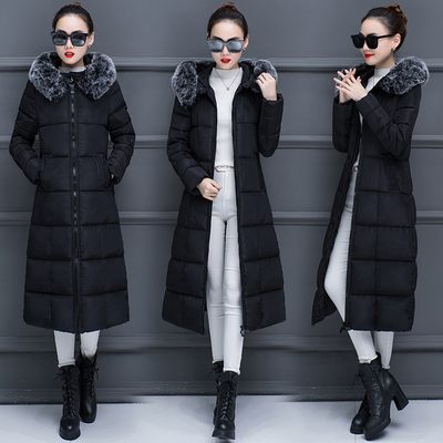 2018冬季新款棉衣女长款过膝加厚羽绒棉服韩版修身大毛领保暖外套