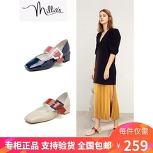 专柜正品 妙丽玛丽珍漆皮简约方头中粗跟女单鞋 2019春新款 LY701AK9