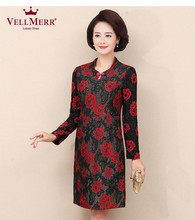 VELLMERR连衣裙女2018秋冬新款中老年女装双色复合蕾丝裙子ZQQ913图片