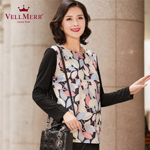 VELLMERR中老年女装2018秋装新款韩版印花T恤妈妈长袖上衣ZQQ917图片