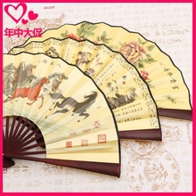 折叠扇夏季男女古典水墨山水画风景画风格 布折扇10寸8寸白底布扇