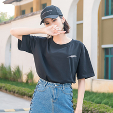 阁楼花开2018夏季韩范圆领短袖t恤女宽松韩版学生刺绣百搭半袖衣图片