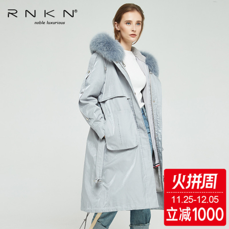 派克服女獭兔内胆中长款过膝加长保暖尼克服狐狸毛皮草外套女装冬商品大图