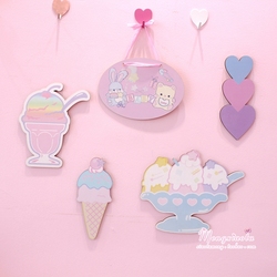 日系软妹少女心房间装饰甜筒冰激凌爱心木质壁挂可爱门牌拍照道具