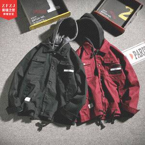 2019春秋新款连帽拼接运动夹克男士加肥大码休闲外套韩版潮流男装
