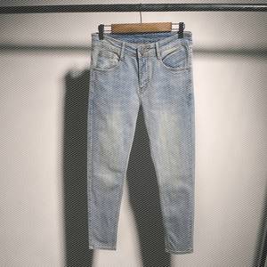 春夏季简约复古修身九分牛仔裤男士鸟店男装韩版日常百搭小脚裤男