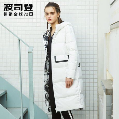 波司登双面穿印花中长款女连帽羽绒服冬装外套B70142512商品大图