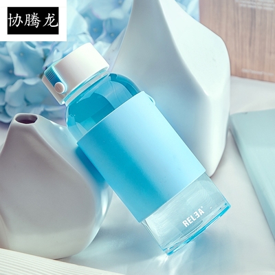 协龙腾便携可爱彩色玻璃杯子带盖防漏密封水杯茶杯创意加厚随手杯