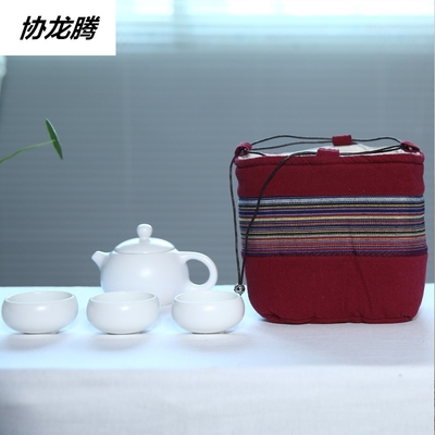 协龙腾 民族风一壶二四杯棉麻抽绳收纳布袋快客杯便携茶具旅行包