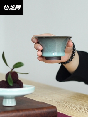 协龙腾龙泉青瓷纯手工杯哥窑茶具功夫茶杯铁胎开片品茗杯主人