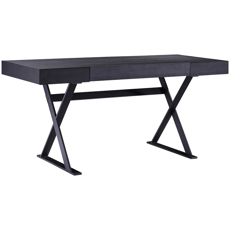菲尼其北欧黑色哑光不锈钢书桌现代实木写字桌创意办公桌书房家具