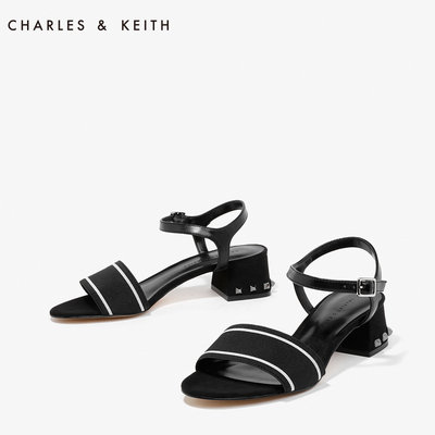 CHARLES&KEITH夏凉鞋女CK1-60361003欧美铆钉复古舒适粗高跟鞋