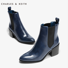 CHARLES&KEITH秋冬女靴CK1-90900056中性风尖头方跟切尔西靴