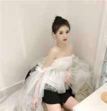 芭bi's shop 气质仙女款一字肩性感露肩网纱抹胸上衣