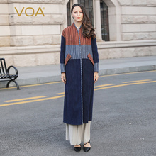 VOA秋冬新款拼色宽松简约开襟式直筒长款双面羊毛大衣SA8261图片