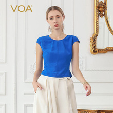 VOA2019春夏新款真丝上衣纯色经典基本款丝绸桑蚕丝T恤女 B708图片