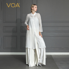 VOA2018新款真丝防晒纯色拼接丝绸九分袖桑蚕丝蝙蝠袖开衫女B687图片
