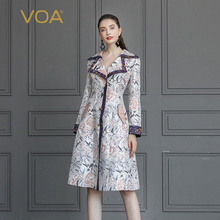 VOA印花色织大提花真丝撞色拼接西装翻领单排扣春秋女式风衣F325图片