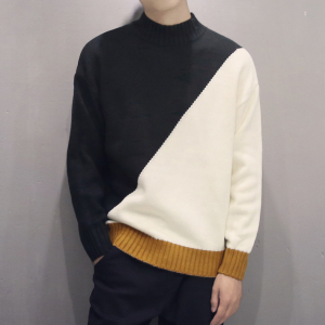 情侣拼接撞色套头毛衣