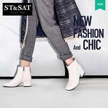St&Sat 简约低跟方头时装 星期六2018冬季新款 短靴女靴SS84116388