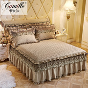 欧式夹棉蕾丝花边单件床裙纯色加厚床罩床套床单席梦思保护套1.8m