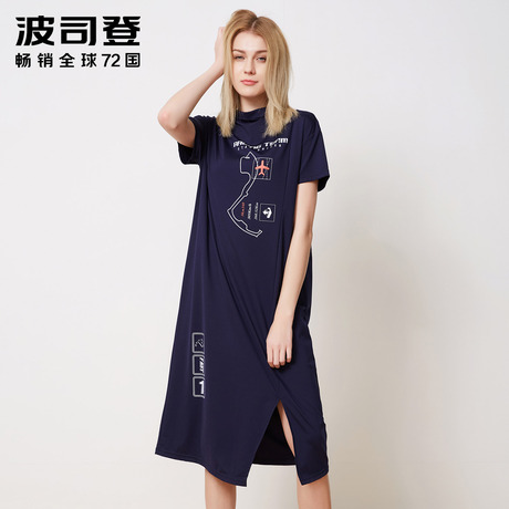 波司登2018年夏季新款连衣裙中长款短袖T恤裙时尚宽松B80426298商品大图