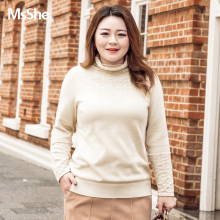 MsShe加大码女装2018新款冬装mm钩花卷边立领兔绒毛衣M1843006图片