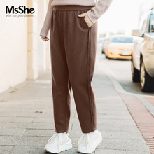 MsShe加大码女装2018新款冬装胖mm休闲松紧腰头保暖长裤M1843116图片