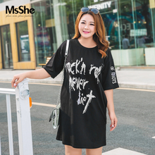 MsShe加大码女装2018新款夏装胖mm休闲风字母印花连衣裙M1821043图片
